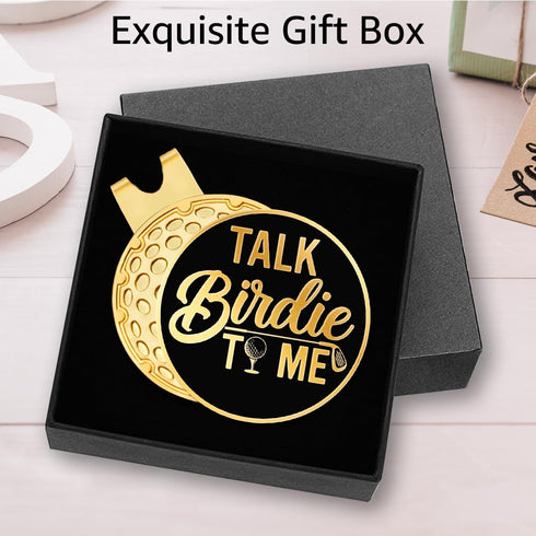 Talk Birdie to Me Black Gold Golf Ball Marker with Hat Clip, Funny Golf Accessories for Men, Women, Golf Gifts