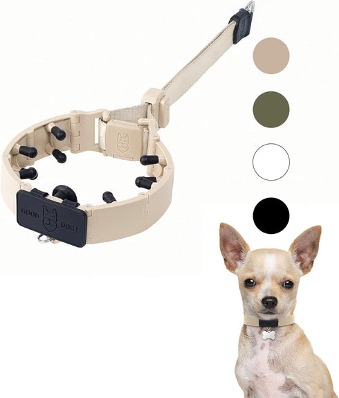 SVD.PET Adjustable No-Pull Dog Prong Collar with Quick-Release Buckle for Small Dogs (Tan, Small Size)