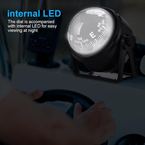Kodrily 3.4 2.9 2.4IN Car Compass Marine Dash Mount, LED Boat Compasses with Adjustable Mounting Bracket, Outdoor
