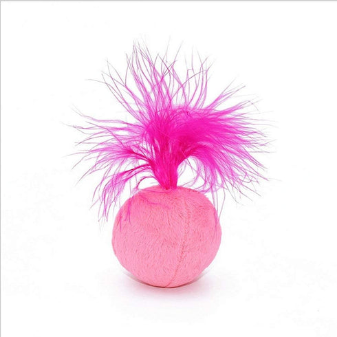 Furry Rattle Ball Cat Toy with Feather and Catnip, Interactive Pom Pom Balls for Cats, 2 Inch, 3 Pack