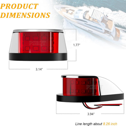 4'' 12V Sailboat (1 1Green, PSEQT Boat Navigation Lights Red Green LED Marine Bow Stern Port Starboard Signal Sailing