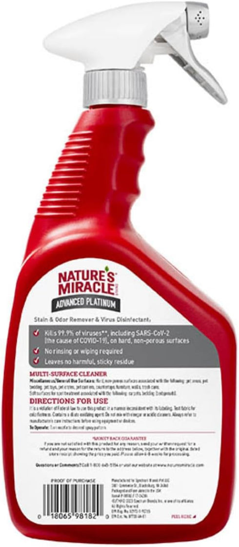 32 Natures Miracle Advanced Platinum Stain And Odor Remover And Virus Disinfectant Ounces, Eliminates Tough Dog Messes