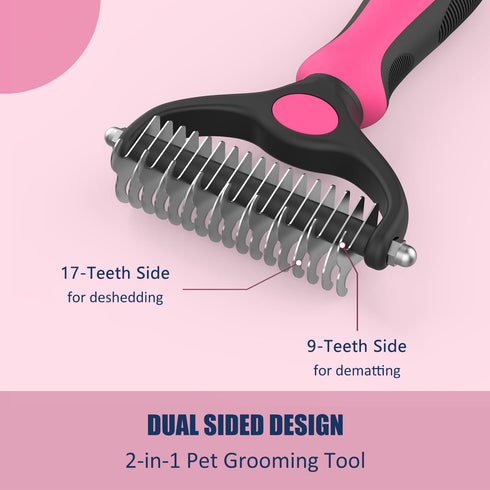 Pet Hair Removal Tool, Dematting and Deshedding Brush for Dogs and Cats, Double Sided Grooming Brush Hair Shedding Comb