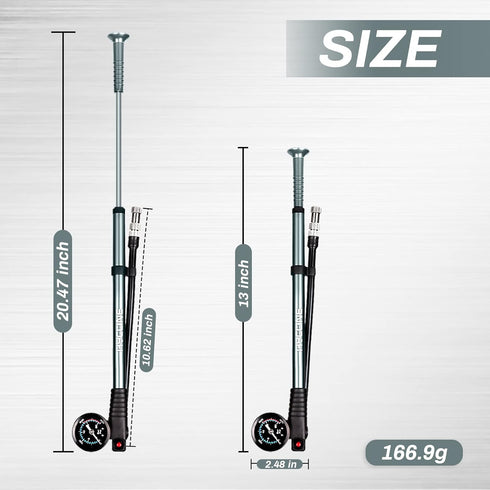 Hycline Shock Pump for Mountain Bike, High Pressure 300 Psi for Bicycle Suspension with Gauge