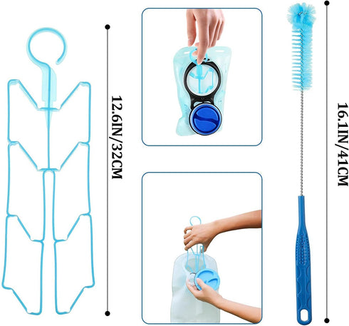 Hydration Bladder Cleaning Kit, Water Bladders Cleaner Set with Long Brush, Valve Brush, and Drying Frame