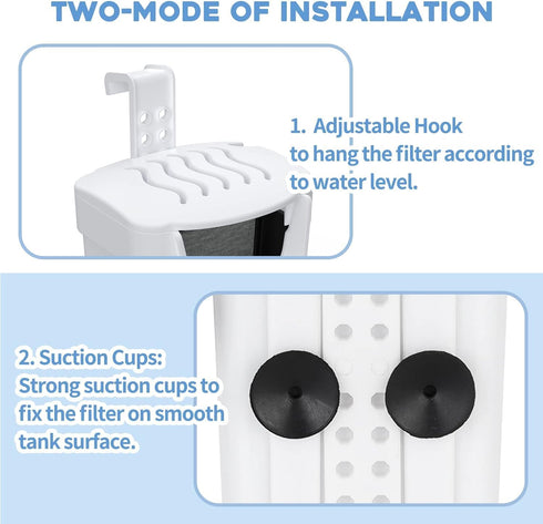 Aquarium Power Filter (3.5W), Silent Low-Water Filter for Small Fish Tank, Reptile Tank Up to 15 Gallon (White)