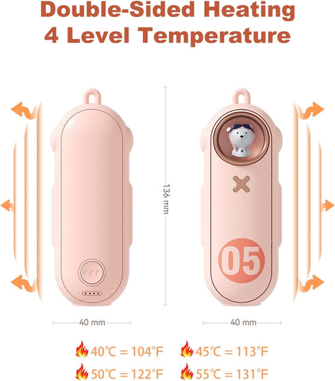 Portable Hand Warmer Electric Power Bank 10000mAh, Rechargeable with 4 Heat Levels, USB Handwarmer for Outdoors