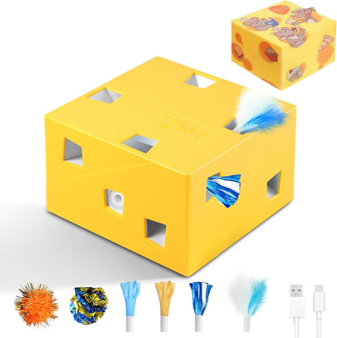 Migipaws MigiBox Cat Toy with PopSkin, Interactive Kitten Toy for Indoor Cats,