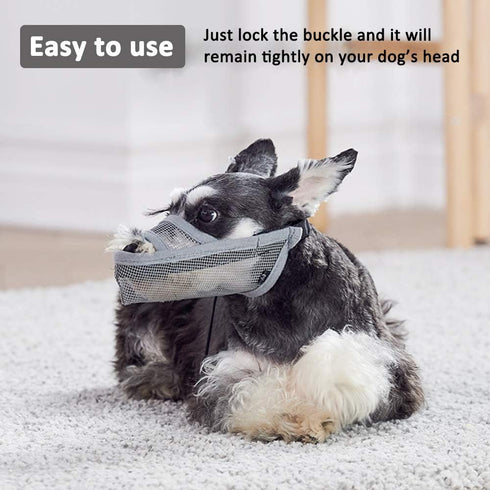 Crazy Felix Breathable Nylon Dog Muzzle for Small Medium Large Dogs, Air Mesh Drinkable Pet Mouth Guard (XS, Grey)