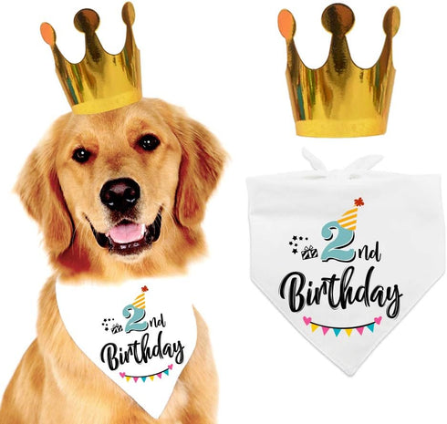 YROVWENQ Funny Cute 2 Years Dog Birthday Bandana Scarfs, Dog Birthday Party Crown Hat for Pet Decoration