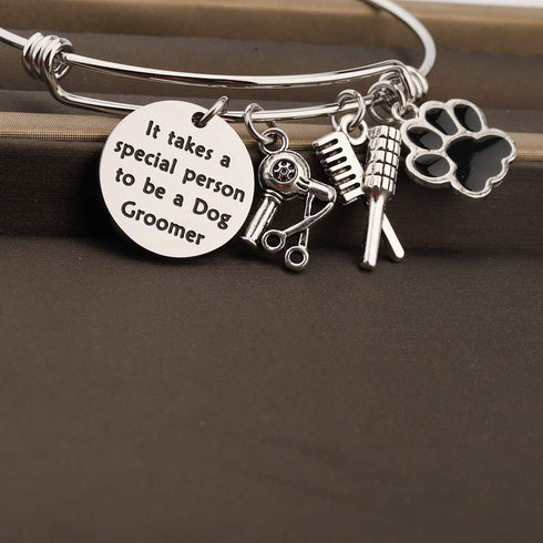 FOTAP Dog Groomer Gift - Pet Groomer Bracelet with Paw Print Charm, Bangle Gift for Pet Stylists