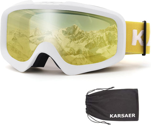 Karsaer Ski Goggles - Anti-Fog Snow Goggles OTG with 100% UV Protection for Men, Women & Youth