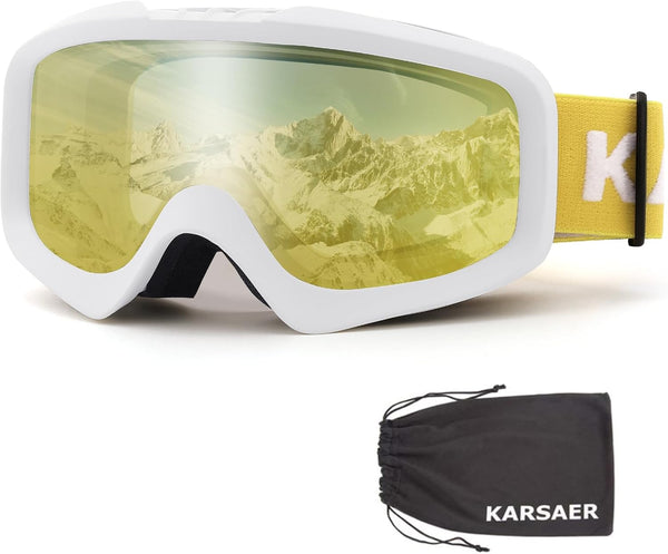 Karsaer Ski Goggles - Anti-Fog Snow Goggles OTG with 100% UV Protection for Men, Women & Youth