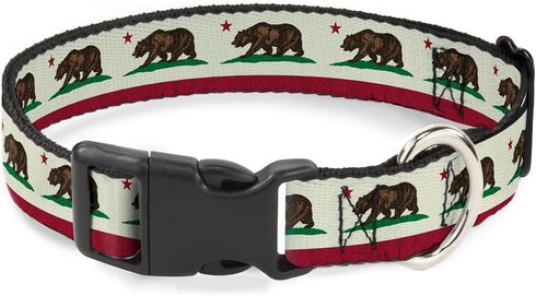 Buckle-Down California Flag Weathered White Plastic Clip Collar, Large, 15-26"