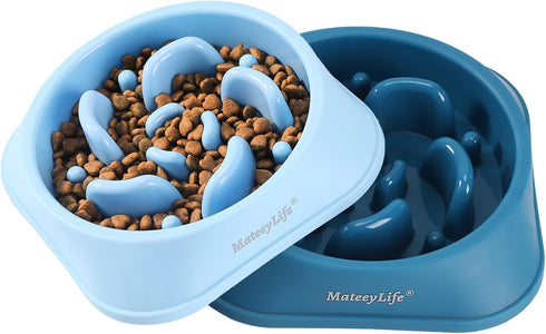 MateeyLife Slow Feeder Dog Bowls 2PCS, Anti-Choking Puzzle Dog Food Bowls for All Breeds Pets LightBlue