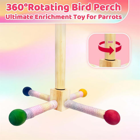 360 Finches Bird Stand Perch Toy, Bird Perch Parrot Toy Interactive Rotating Perch with Parrot Perch Paw Grinding Stick
