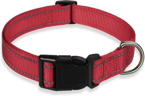 Adjustable Reflective Dog Collar with Buckle, Safety Nylon for Small Medium Large Dogs, Red M