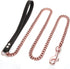 Rose Gold Dog Leash, 11mm Cuban Link Chain with Durable Stainless Steel Metal & Leather Handle, 3FT/4FT/5FT