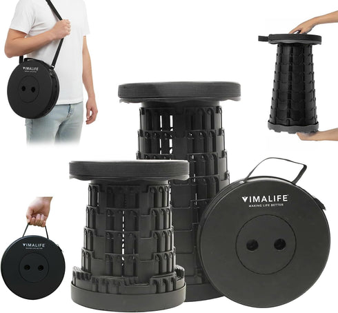VIMALIFE Upgraded Collapsible Folding Stool, Heavy Duty 350lbs Capacity, Adjustable Height Collapsible Stool,