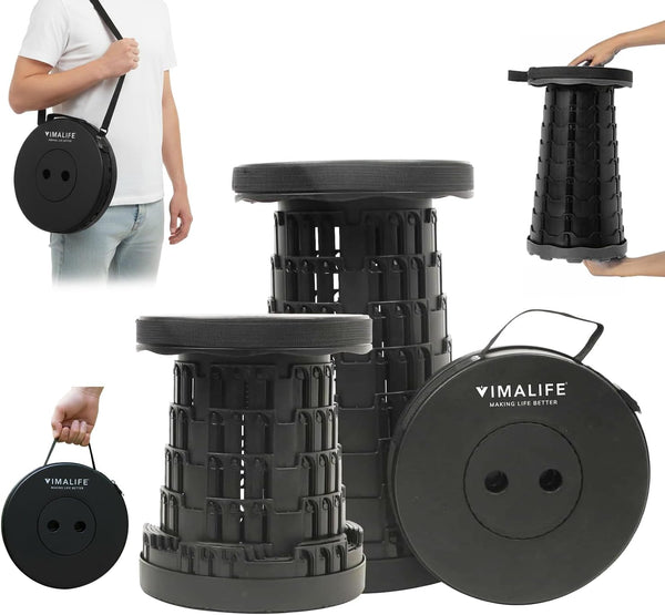 VIMALIFE Upgraded Collapsible Folding Stool, Heavy Duty 350lbs Capacity, Adjustable Height Collapsible Stool,