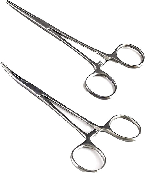 2pcs Set of Pets Ears/Nose Hair Puller, Straight & Curved 5" Full Serrated Stainless Steel Grooming Tool