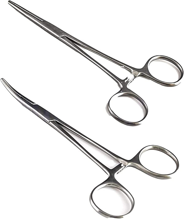 2pcs Set of Pets Ears/Nose Hair Puller, Straight & Curved 5" Full Serrated Stainless Steel Grooming Tool