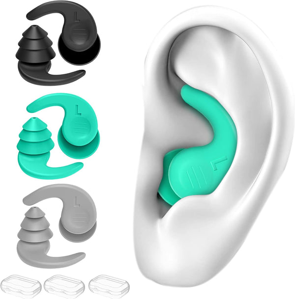 Swimming Ear Plugs for Adults, 3 Pairs Waterproof Reusable Silicone for Swimming and Surfing