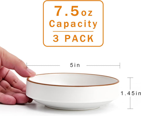 5 inch Ceramic Cat Food Bowl Set of 3, White