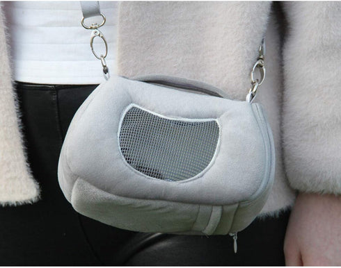 Wontee Portable Hamster Carrier Bag for Outdoor Travel, Adjustable Shoulder Strap for Small Pets (Grey)