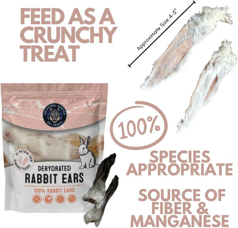 Dehydrated Rabbit Ears for Dogs & Cats - Healthy Whole Rabbit Ears with Fur, Rawhide Alternative, Pack of 6