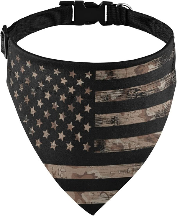July Fourth Dog Bandanas with Adjust Buckle, American USA Flag with Desert Camouflage, Independence Day Dog Bandana