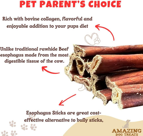 Amazing Dog Treats Gullet Sticks - 6 Inch, 20 Count, Jerky Chews for Dogs, Esophagus Beef Gullet