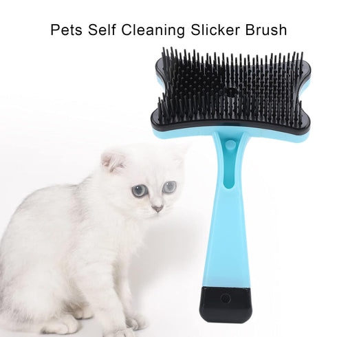 GLOGLOW Pet Grooming Brush, Self Cleaning Slicker Brush Short and Long Hair Shedding Brush for Dogs Cats Gently Removes Loose Undercoat(Blue) Hair Removal Mitts & Rollers