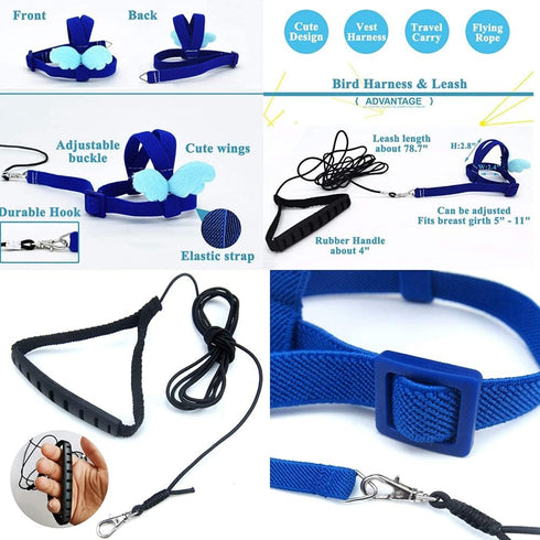 Birds Adjustable Harness and Leash, Parrot Outdoor Flying Training Traction Rope Straps with Cute Wing for Small Animal