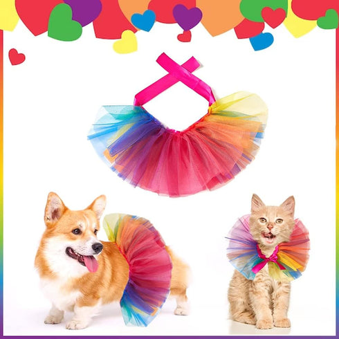 Pride Month Dogs Cats Costume Skirt, Gay Pride Rainbow Adjustable Pet Scarf Collars, Colorful Tutu Costume Accessories