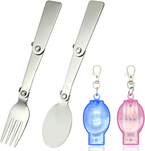 Folding Spoon and Fork Set, 2PCS Foldable Utensils with Case for Camping, Picnic