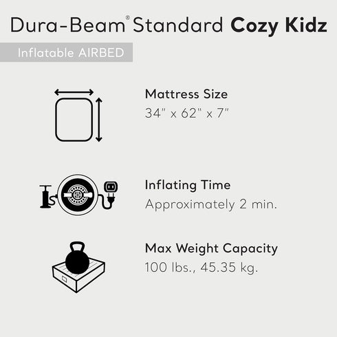 66803EP Cozy 34.5" 62" 7" Intex Kidz Inflatable Airbed: Fiber-Tech Velvety Soft Surface Carry Bag Included Color May