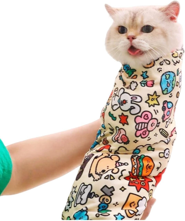 Cat Grooming Wrap Self-Adherent Anti-Scratch Swaddle Restraint Bag for Stress-Free Nail Clipping,