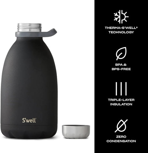 S'well 64oz Stainless Steel Roamer Bottle, Onyx, Triple Layered Vacuum Insulated, Keeps Drinks Cold for 72 Hours