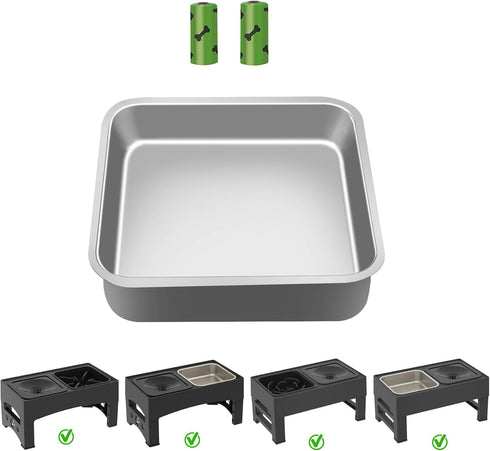 Stainless Steel Square Bowl and 4 Black Mats Under The 4 Corners of The Bowl, Suitable for Replacing The Slow Feeder Food Bowls, NOT Suitable for Replacing The No-Spill Water Bowl Side