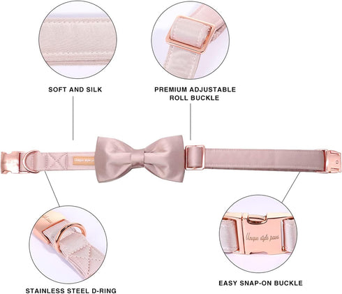 Unique style paws Pink Silk Dog Collar with Bow, Soft Adjustable Bowtie Gift for Large Female Dogs