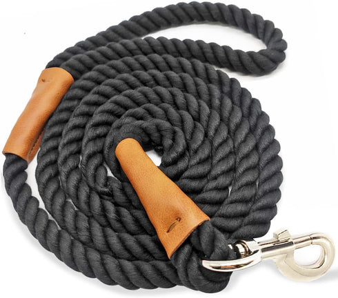 6 FT Rope Dog Leash, Soft Strong Braided Leash with Leather Tailor Connection, Pet Leash for Small Medium Large Dogs