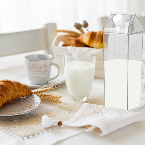 TINSKY 3 Bulk(34Oz) Pcs Milk Carton Clear Water Bottle Plastic Milk Carton Container Reusable Portable Square Juice