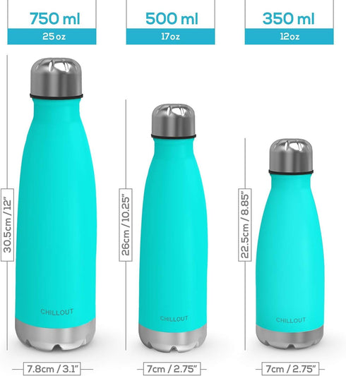 2 Pack 17 oz 2 Set CHILLOUT LIFE Stainless Steel Water Bottle for Kids School: Double Wall Insulated Cola Bottle Shape