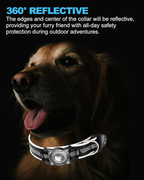 ONEONTA Airtag Dog Collar, Waterproof Airtag Holder with Removable Metal Loop, Heavy Duty Reflective Collar for Small