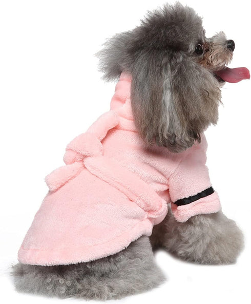 CheeseandU Dog Bathrobe for Small Dogs Winter Luxury Soft Flannel Thickened Hooded Pajamas Quick Drying and Super
