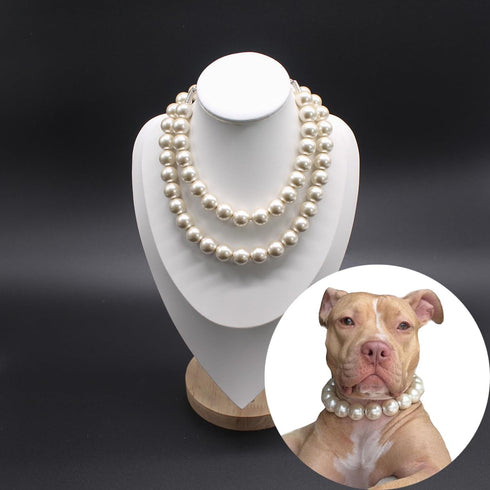 0.55 Inch Big Pearl Dog Collar, Suitable for Medium Large Dogs, Strong Stainless Steel Wire Rope, Elegant Adjustable