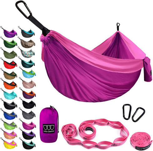 Gold Armour XL Double Camping Hammock - Portable Hammock with Tree Straps for Outdoor and Indoor Use