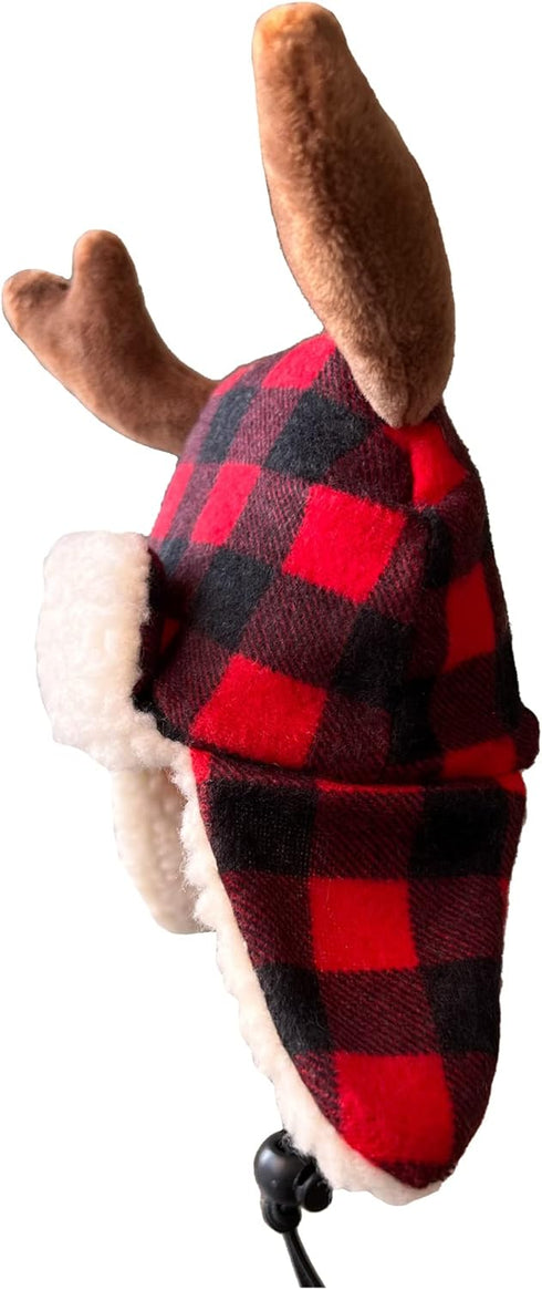 Huxley & Kent Pet Hat | Antler Buffalo Check (Medium) | Holiday Accessory for Dogs/Cats | Festive Christmas Pet Hat |