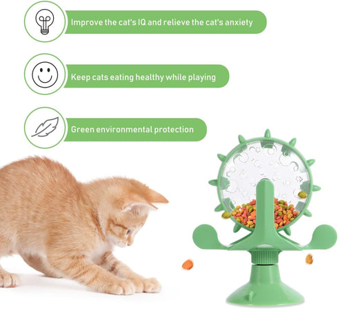 Ipetboom 2Pcs 360 Interactive Pet Windmill Toy Treat Dispenser Slow Food Puzzle for Cats and Dogs Degree Rotating Iq